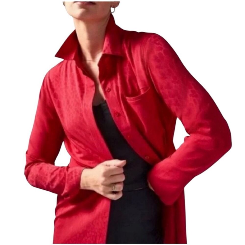 Athlete Urbanite Textured Top Serpentine Red Snake Print Button Down Shirt XL